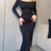 ceecd13f-872d-4ddb-aeab-e13c353553ca.jpg Solid Color Off-shoulder Slit Bodycon Dress